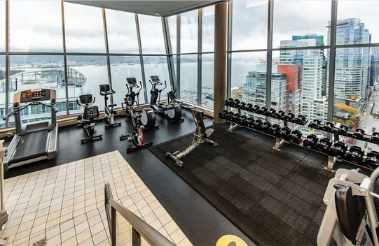 water view of the rooftop fitness facility at the cielo vancouver