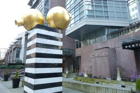 front of the cielo vancouver building entrance at 1205 west hastings street in coal harbour